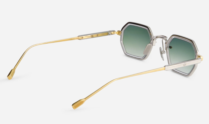 Sunglasses from Sato eyewear collection model Hadar Titanium Crystal Takiron with gradient green lens