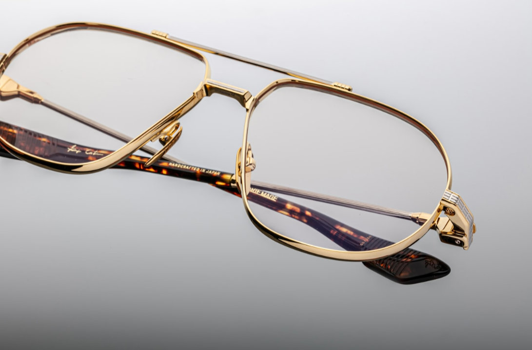 Optical frame model Hollywood in color Gold in collaboration with George Cortina for Jacques Marie Mage