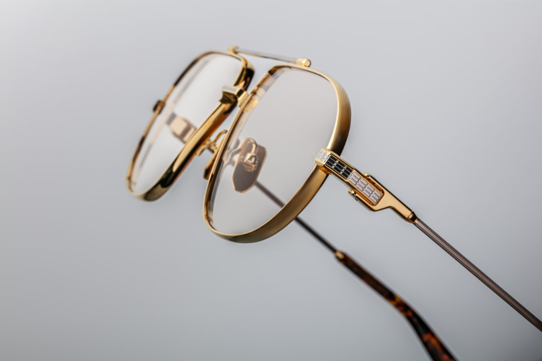 Optical frame model Hollywood in color Gold in collaboration with George Cortina for Jacques Marie Mage