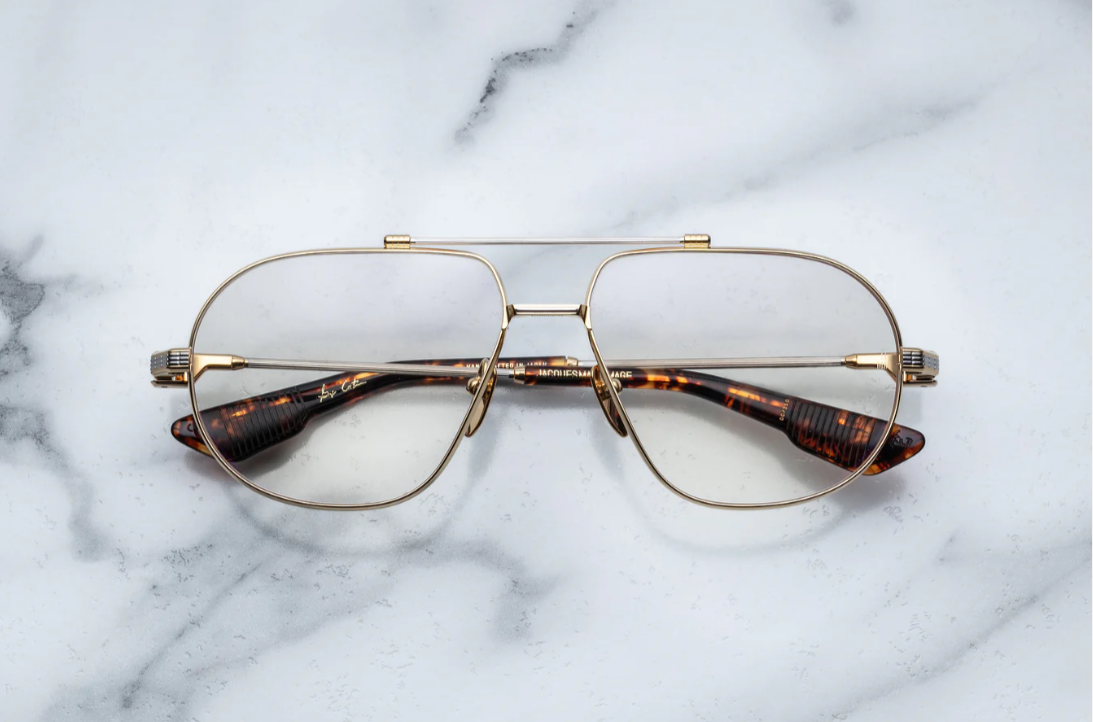 Optical frame model Hollywood in color Gold in collaboration with George Cortina for Jacques Marie Mage