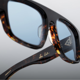 Sunglasses frame model Ritz in color Tortoise with Baby Blue lenses in collaboration with George Cortina for Jacques Marie Mage