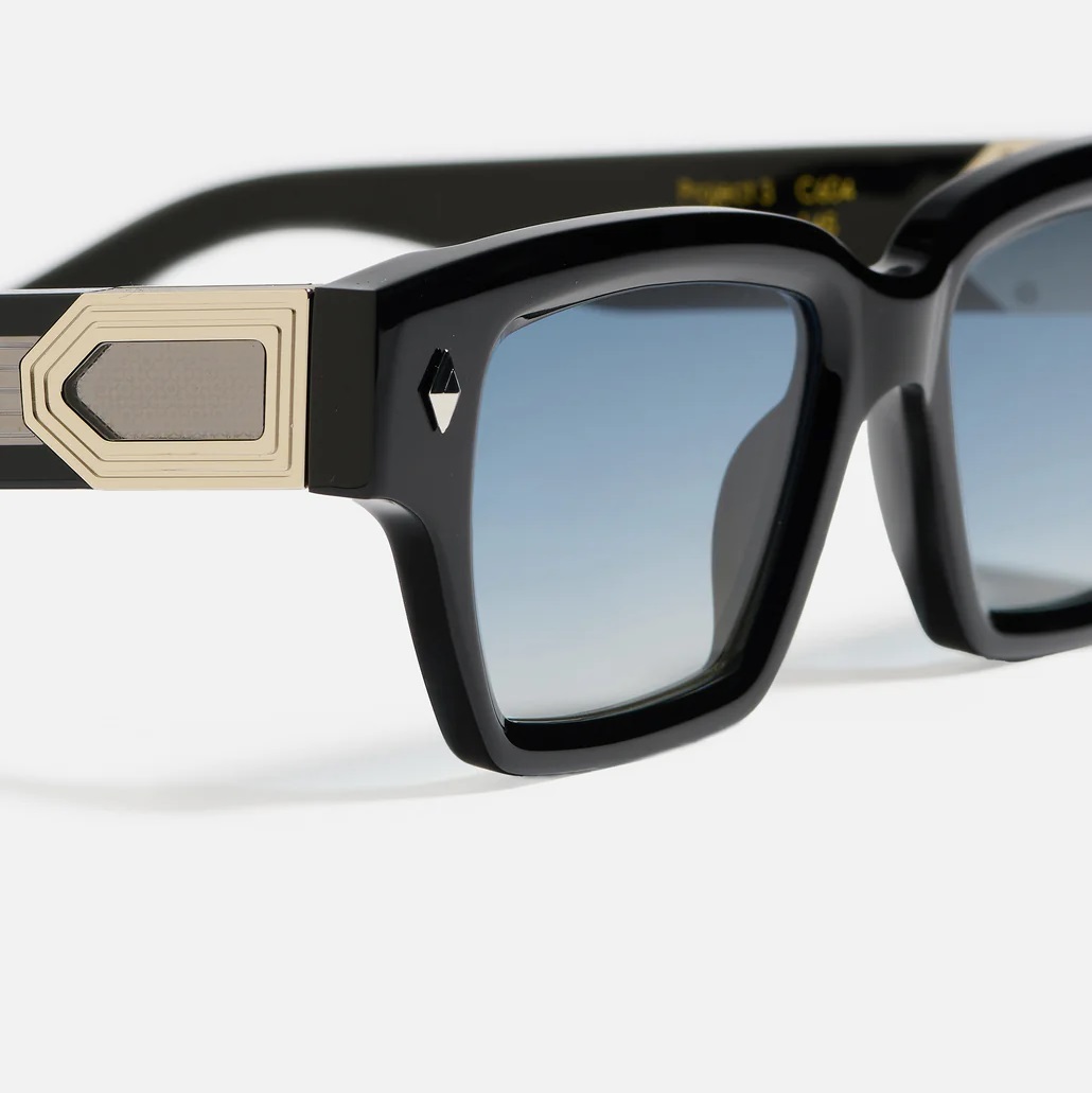 Sunglasses Model Project 3 in Color Shiny Black with Clear Blue Gradient lenses from John Dalia