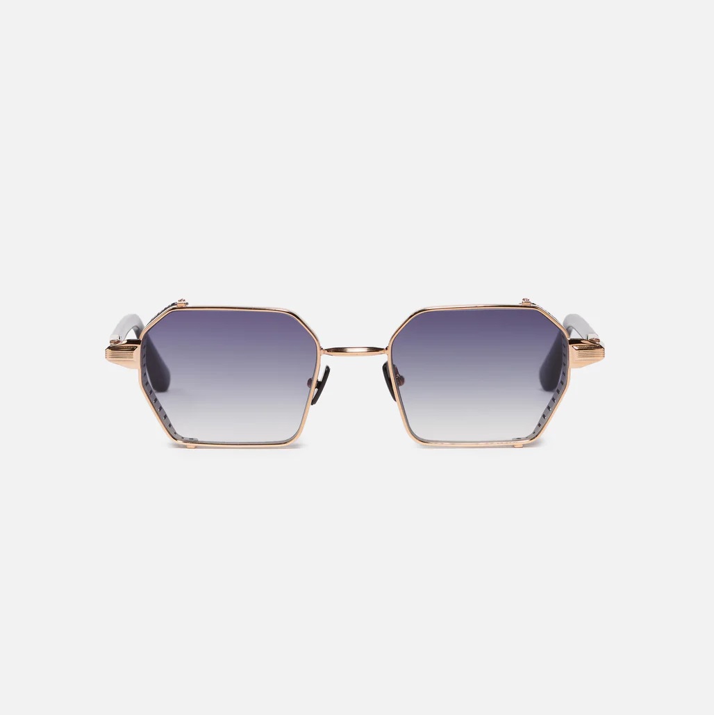 Sunglasses model Dennis in Color Rose Gold with Dark Blue Gradient lenses from John Dalia