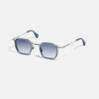 Sunglasses Model Leo in Ruthenium & Blue Acetate with Clear Blue Gradient lenses from John Dalia