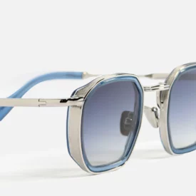 Sunglasses Model Leo in Ruthenium & Blue Acetate with Clear Blue Gradient lenses from John Dalia