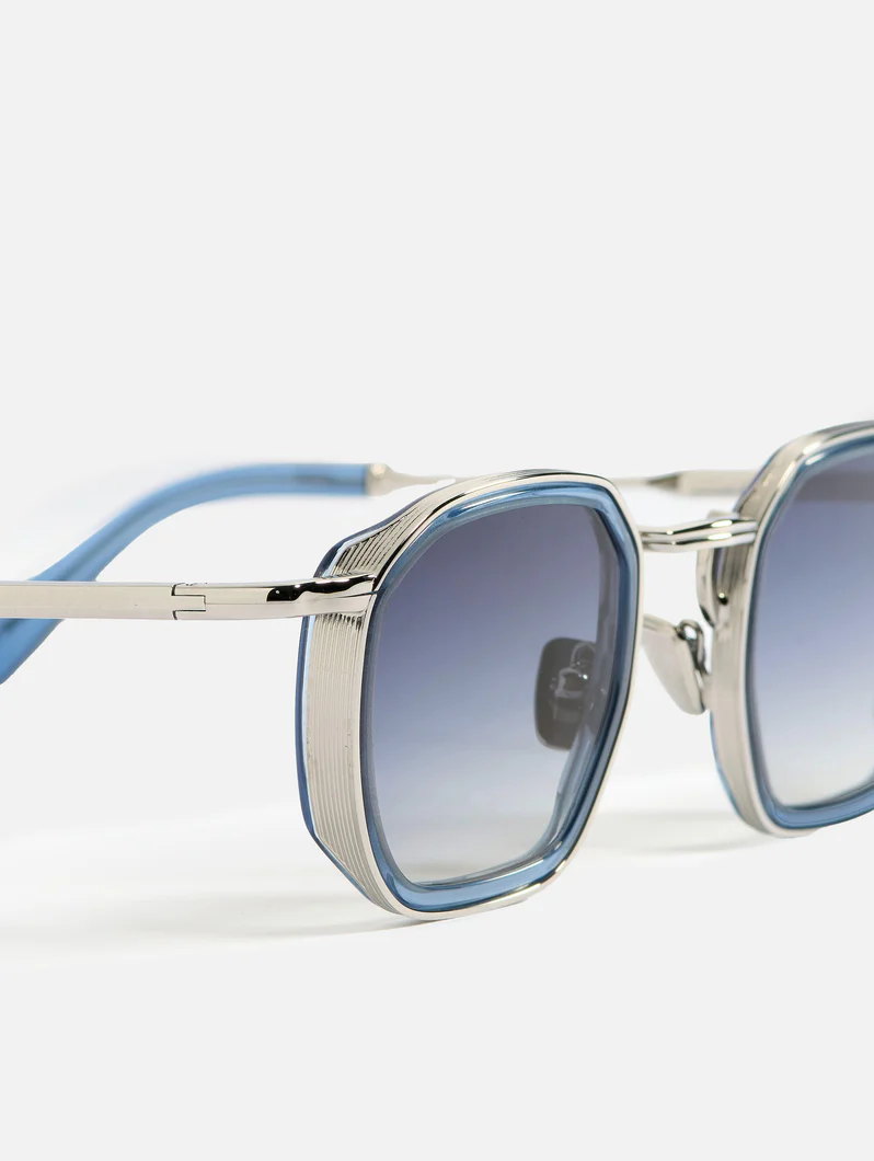 Sunglasses Model Leo in Ruthenium & Blue Acetate with Clear Blue Gradient lenses from John Dalia