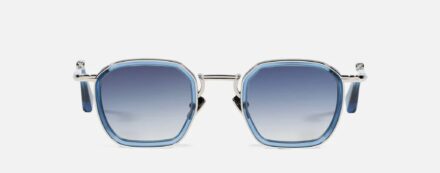 Sunglasses Model Leo in Ruthenium & Blue Acetate with Clear Blue Gradient lenses from John Dalia