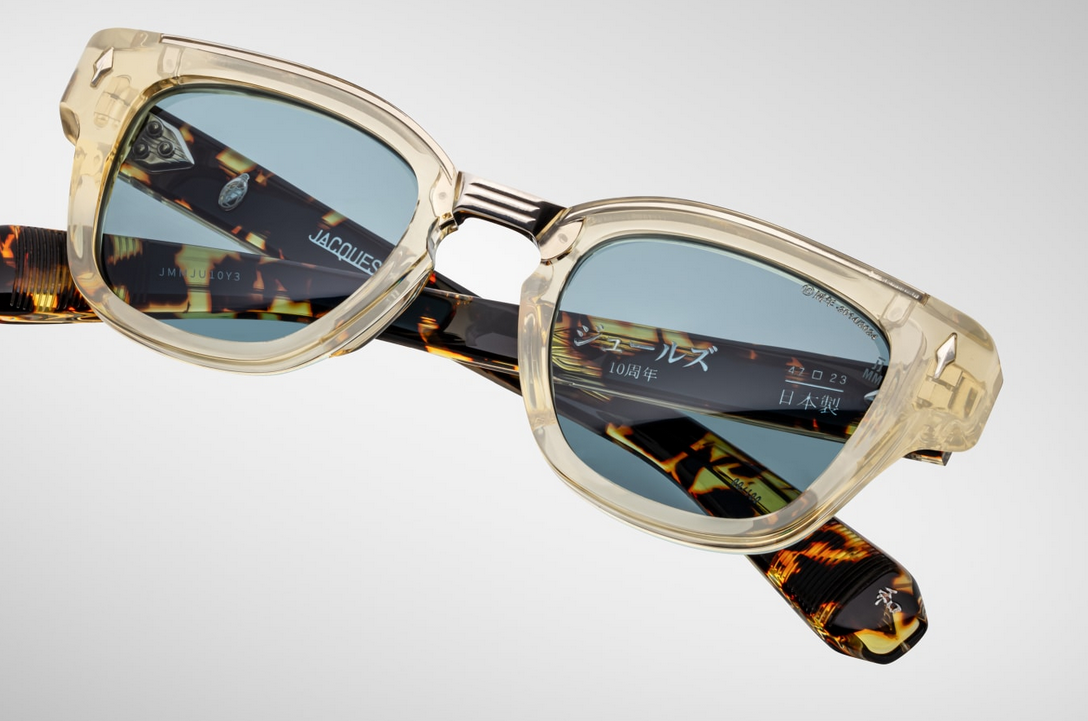 Sunglasses Model Jules Decade Collection in color Dun with Vintage Blue Lenses from Jacques Marie Mage