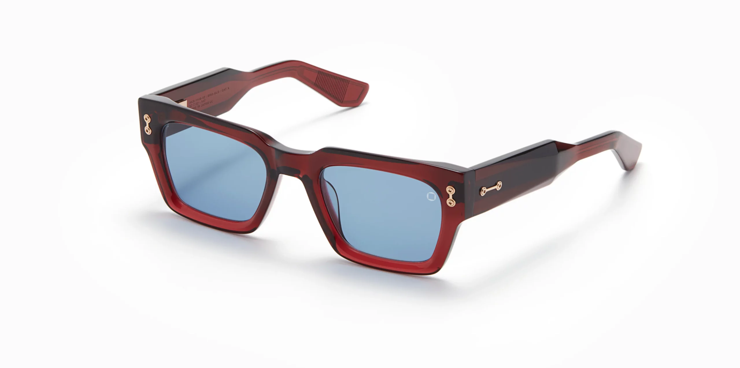 Sunglasses Model Cosmo in colo Crystal Burgundy with Dark Blue lenses from Akoni