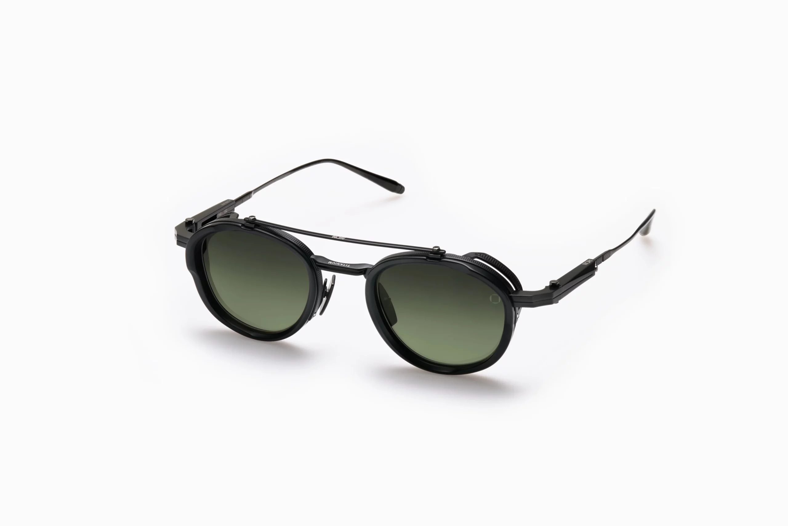 Sunglasses Model Infinity in Color Matte Black with dark grey to olive lenses from Akoni
