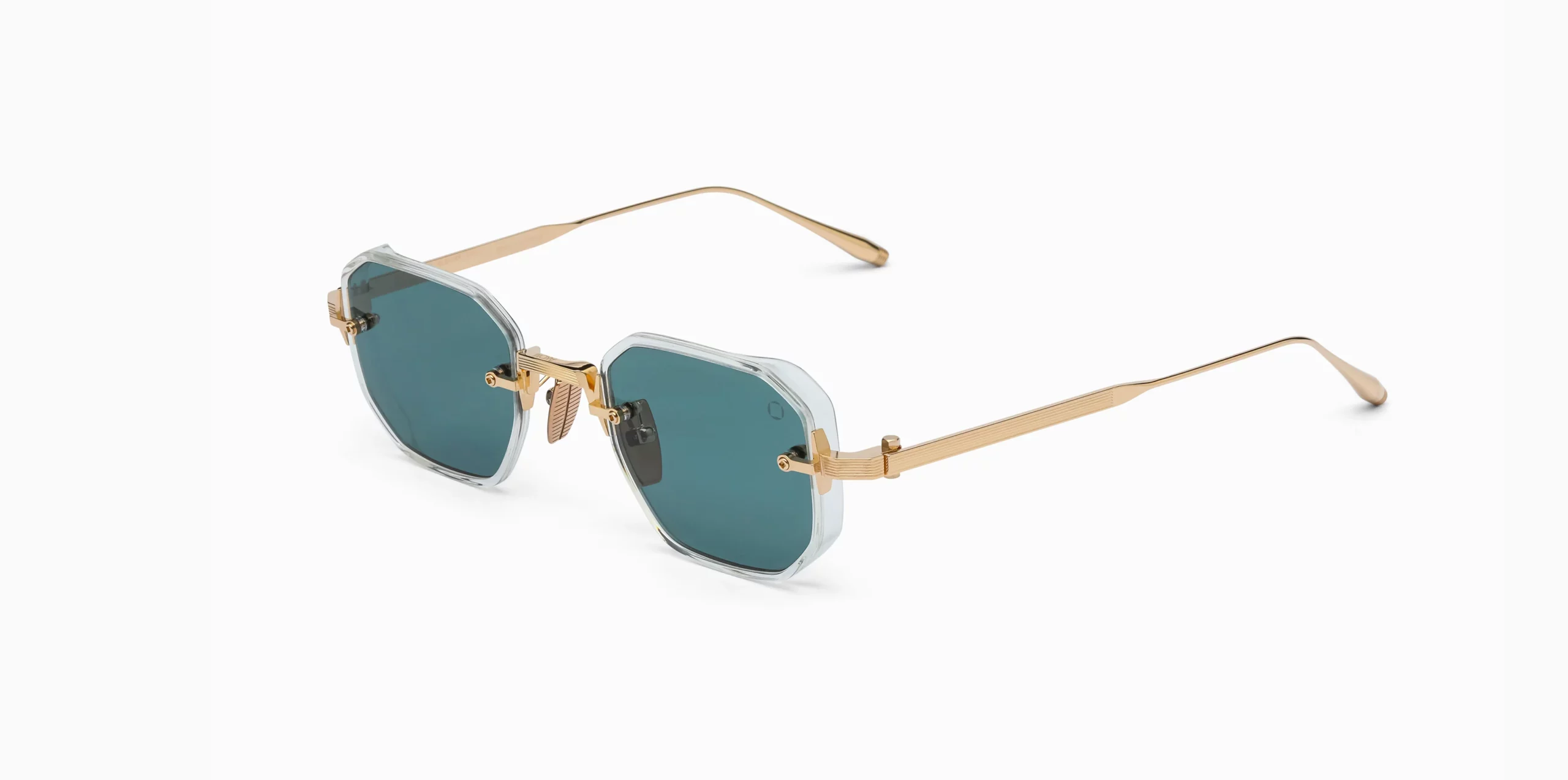Sunglasses Model June-Two in Color Crystal Clear with deep emerald green lenses from Akoni