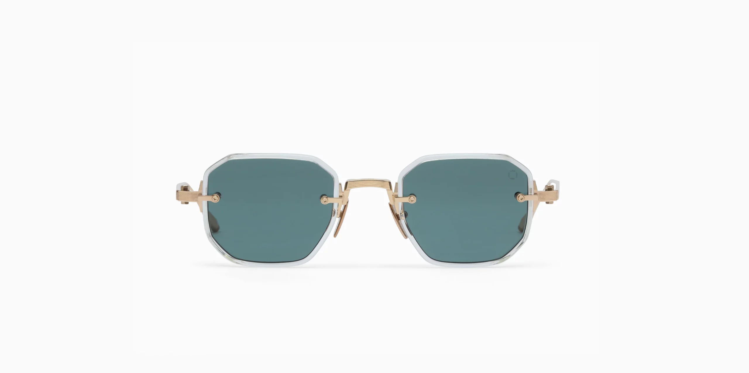 Sunglasses Model June-Two in Color Crystal Clear with deep emerald green lenses from Akoni