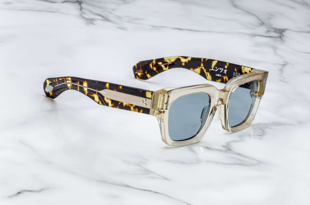 Sunglasses Model Enzo Decade collection in Color Dun with Vintage Blue lenses from Jacques Marie Mage