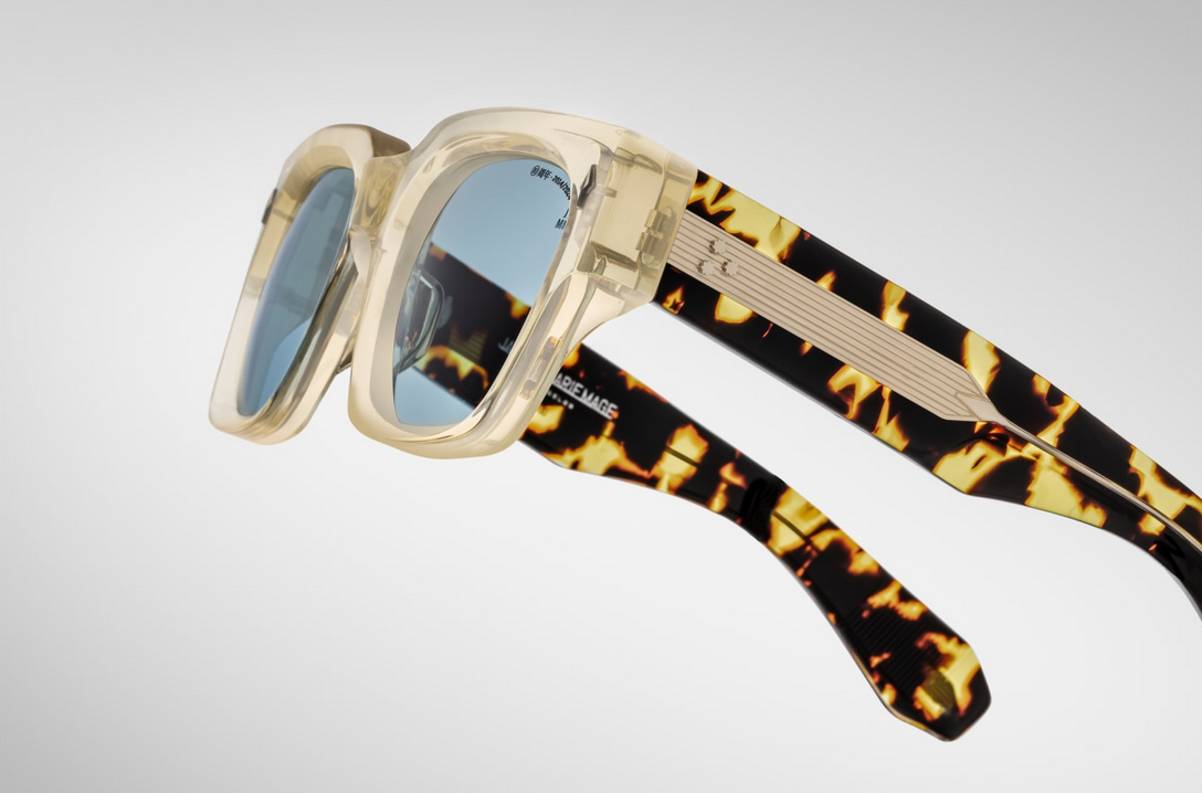 Sunglasses Model Enzo Decade collection in Color Dun with Vintage Blue lenses from Jacques Marie Mage