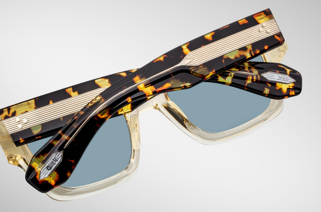 Sunglasses Model Enzo Decade collection in Color Dun with Vintage Blue lenses from Jacques Marie Mage