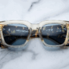 Sunglasses Model Enzo Decade collection in Color Dun with Vintage Blue lenses from Jacques Marie Mage