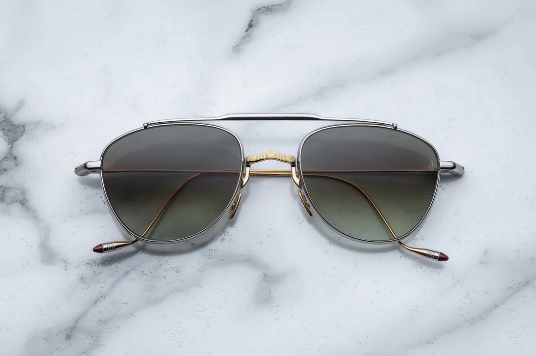 Sunglasses Model Flynn in Color Electrum with Light Blottle Green Lenses from Jacques Marie Mage