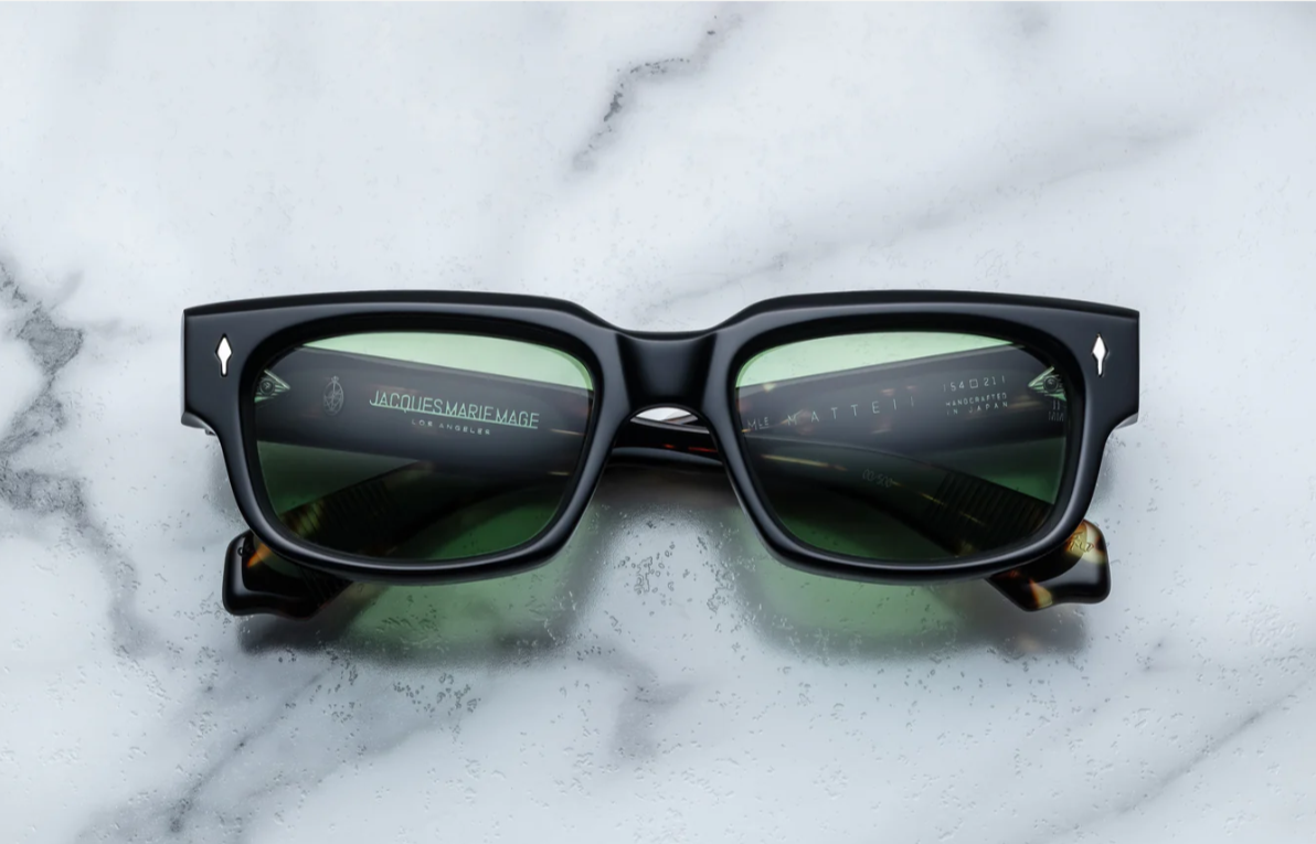 Sunglasses Model Mattei in color Noir with Vintage Green CR39 Lenses from Jacques Marie Mage