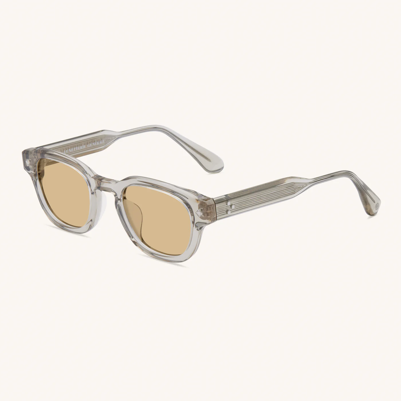 Sunglasses Model Apéro au Soleil in color Beige Crystal & Palladium with Solid Bronze Lenses from Lunetterie Générale