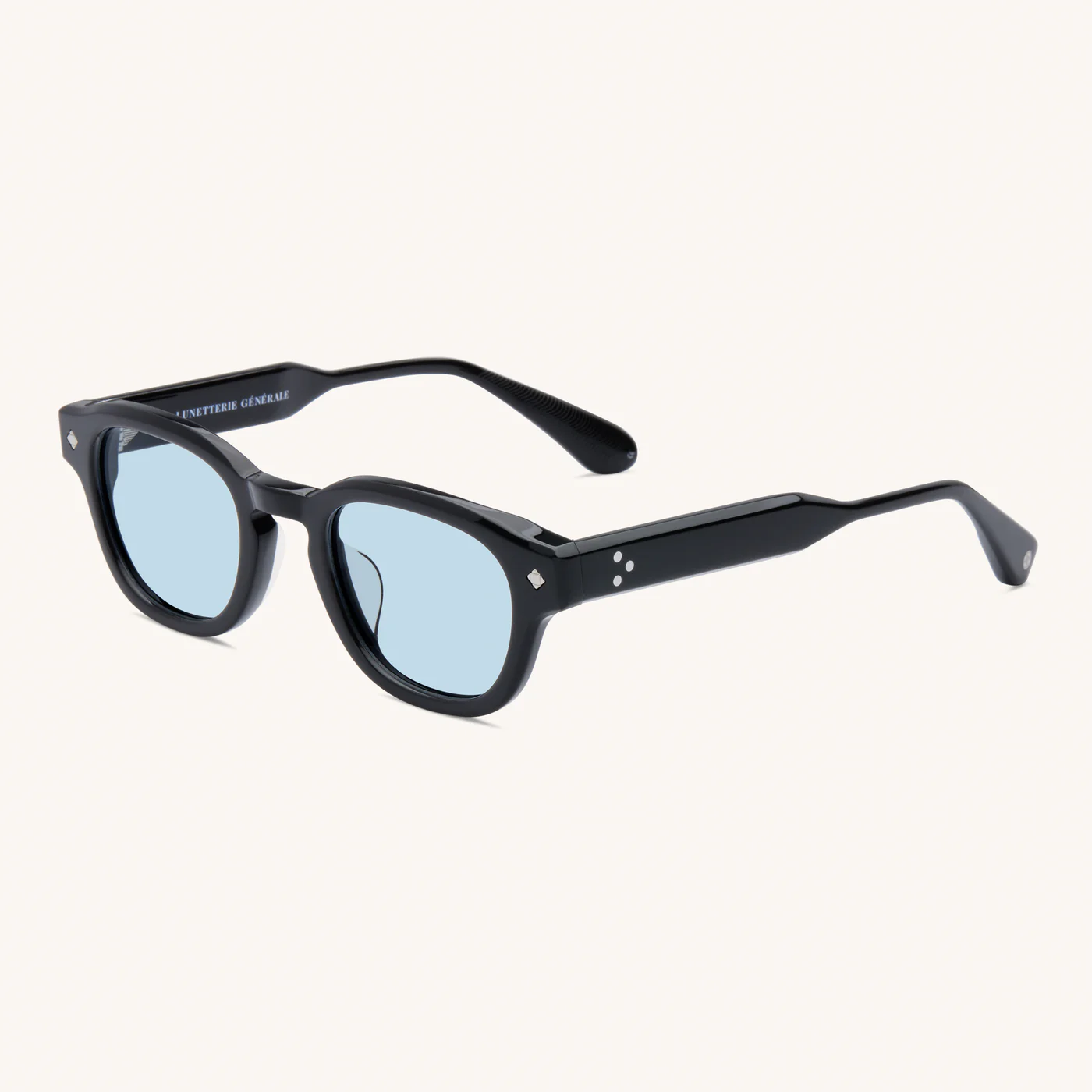 Sunglasses Model Apéro au Soleil in color Black and Palladium with Solid Blue Lenses from Lunetterie Générale