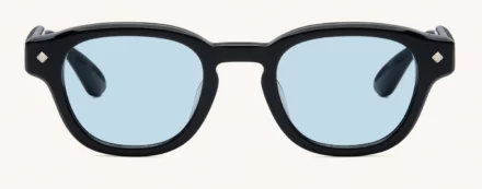 Sunglasses Model Apéro au Soleil in color Black and Palladium with Solid Blue Lenses from Lunetterie Générale