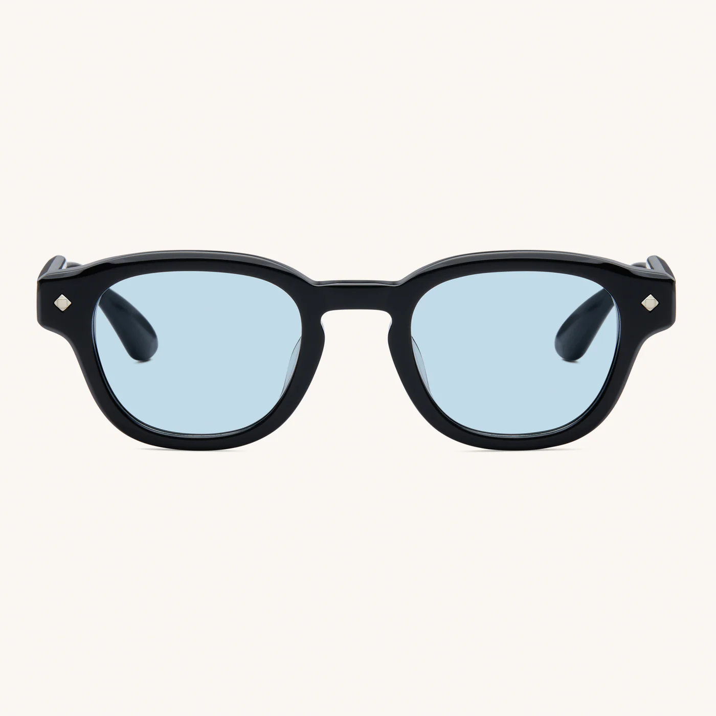 Sunglasses Model Apéro au Soleil in color Black and Palladium with Solid Blue Lenses from Lunetterie Générale