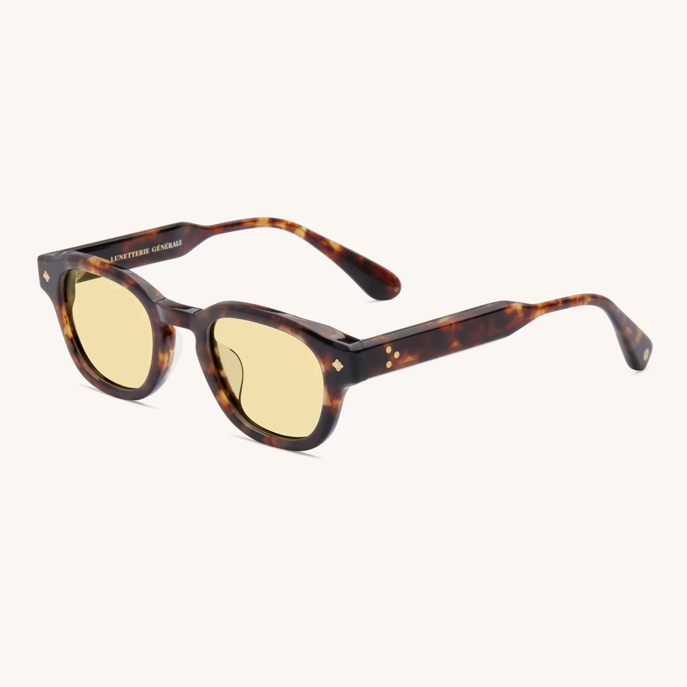Sunglasses Model Apéro au Soleil in color Medium Turtoise with Solid Yellow Lenses from Lunetterie Générale