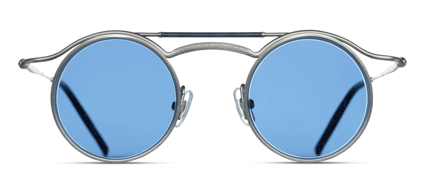Sunglasses Matsuda model 2903H in Color Antique Silver with Colbalt Blue Lenses