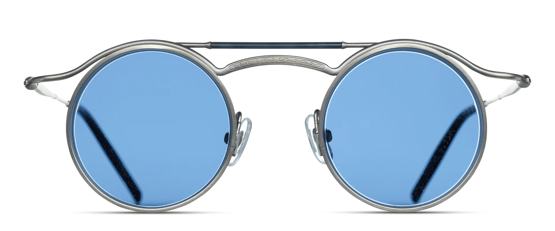 Sunglasses Matsuda model 2903H in Color Antique Silver with Colbalt Blue Lenses
