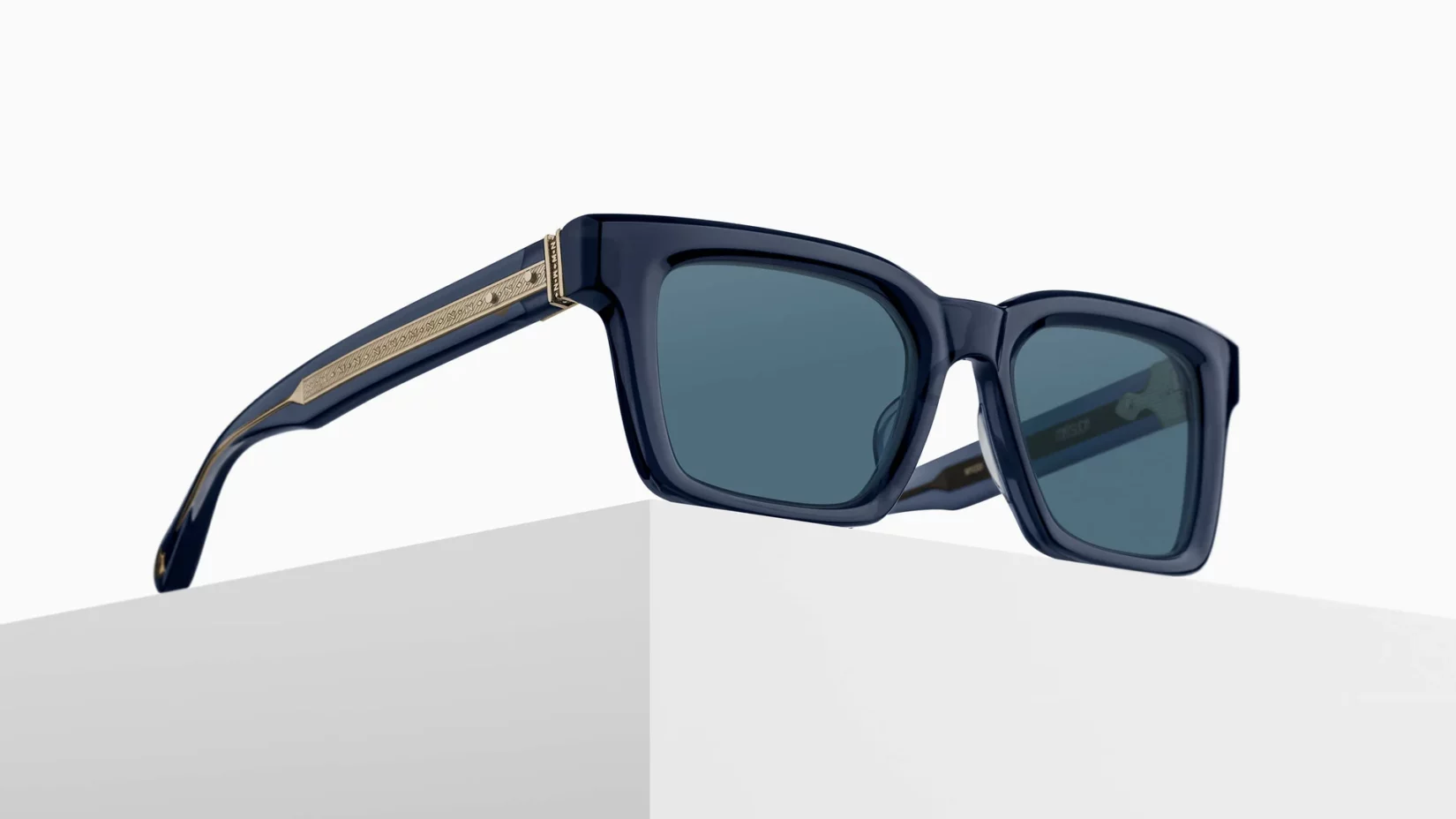 Sunglasses Matsuda model M1033 in Color Dark Navy Crystal and Gold with Blue Grey CR39 Lenses