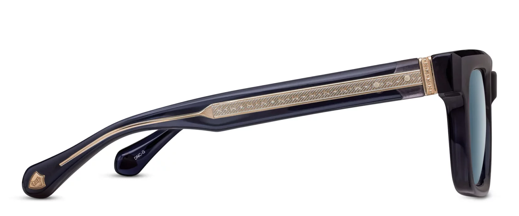 Sunglasses Matsuda model M1033 in Color Dark Navy Crystal and Gold with Blue Grey CR39 Lenses