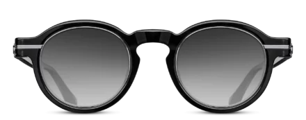 Sunglasses Matsuda model M2050 in Color Black Stripe and Brushed Silver with Grey Gradient Lenses CR39 Lenses