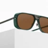 Sunglasses Matsuda model M3023-V2 in Color Antique Gold and Matte Bottle Green with Brown Lenses
