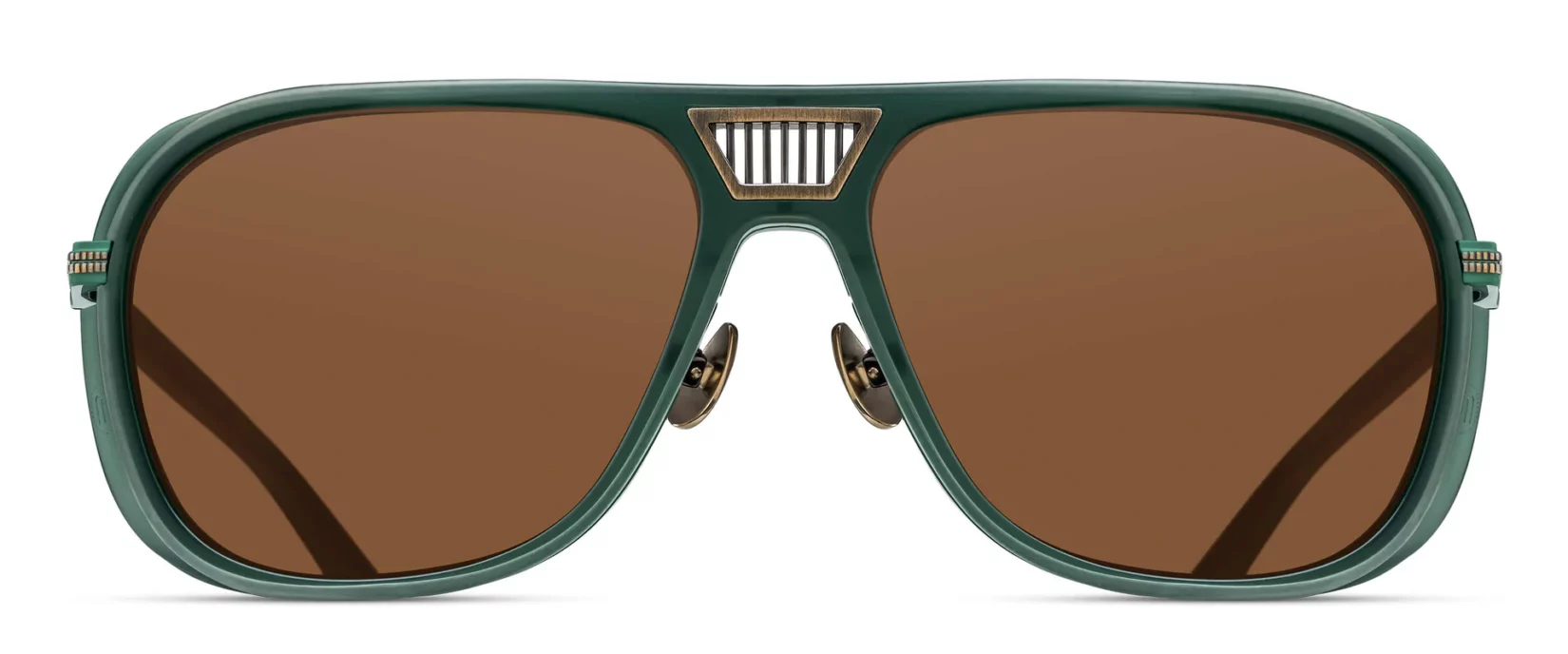 Sunglasses Matsuda model M3023-V2 in Color Antique Gold and Matte Bottle Green with Brown Lenses