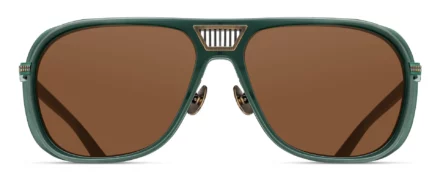 Sunglasses Matsuda model M3023-V2 in Color Antique Gold and Matte Bottle Green with Brown Lenses