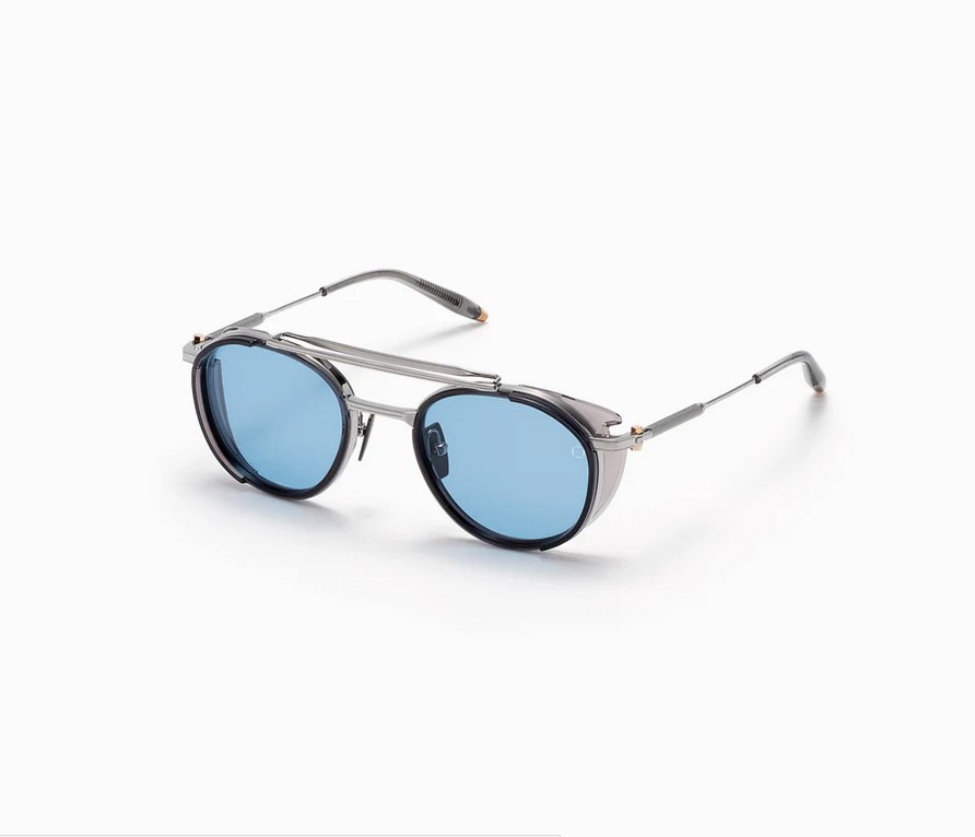 Sunglasses Model Skymapper in Color Brushed Palladium and Crystal Grey with Blue lenses from Akoni