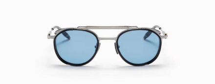 Sunglasses Model Skymapper in Color Brushed Palladium and Crystal Grey with Blue lenses from Akoni