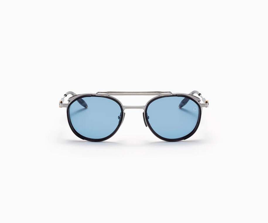 Sunglasses Model Skymapper in Color Brushed Palladium and Crystal Grey with Blue lenses from Akoni