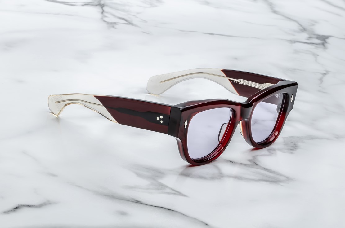 Sunglasses model Chelsea in color Cherry with Lavender lenses from Jacques Marie Mage