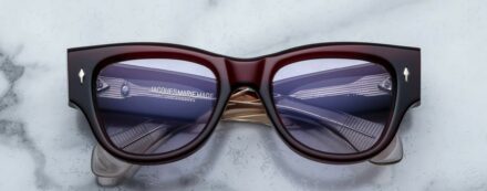 Sunglasses model Chelsea in color Cherry with Lavender lenses from Jacques Marie Mage