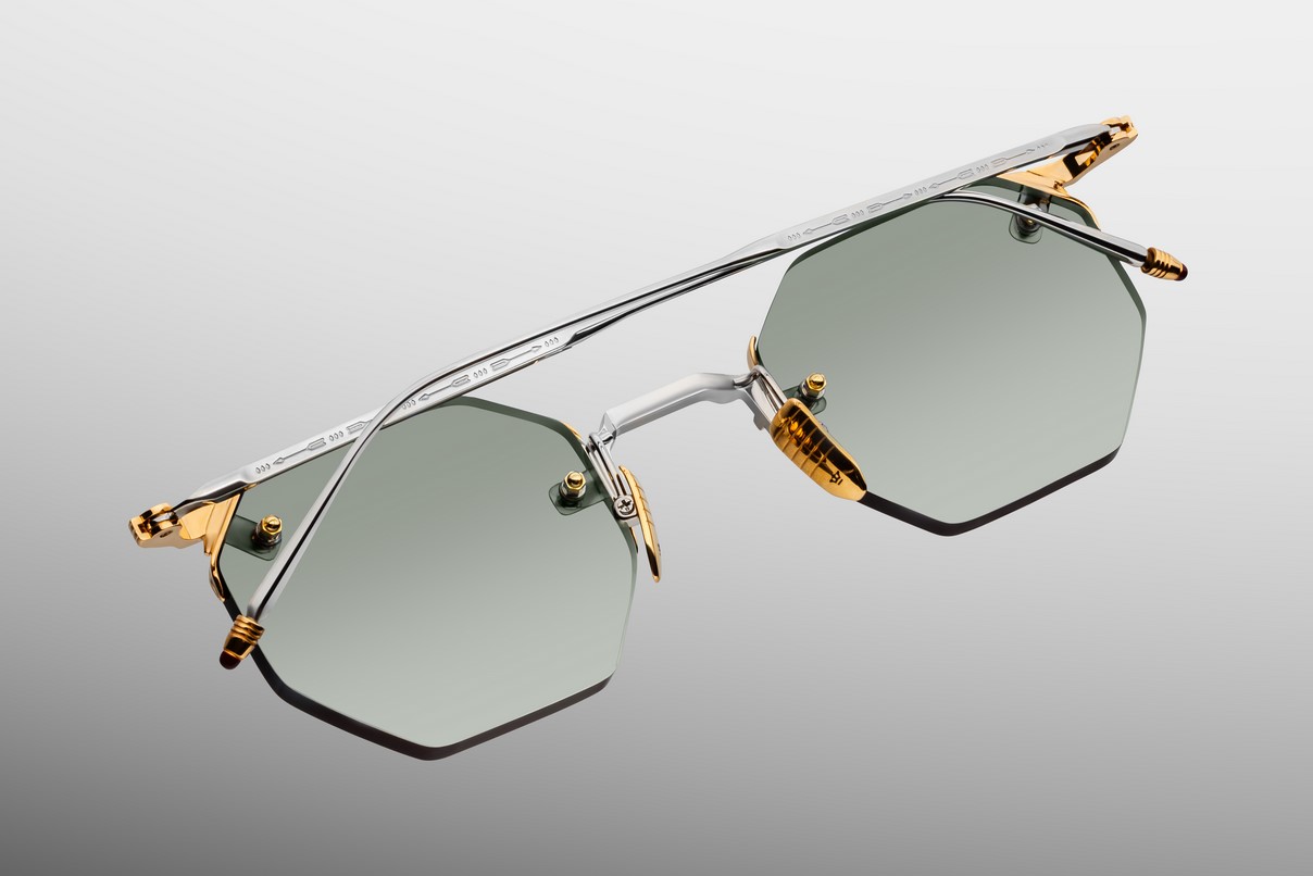 Sunglasses Model El Dorado in color Electrum with Emerald Gradient Lenses from Jacques Marie Mage