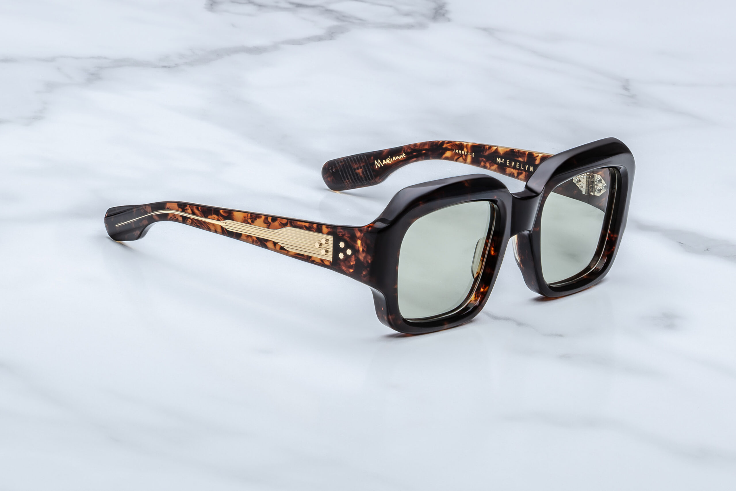 Sunglasses Model Evelyn in Color Yesterday with Light Bottle Green Lenses from Jacques Marie Mage's collection