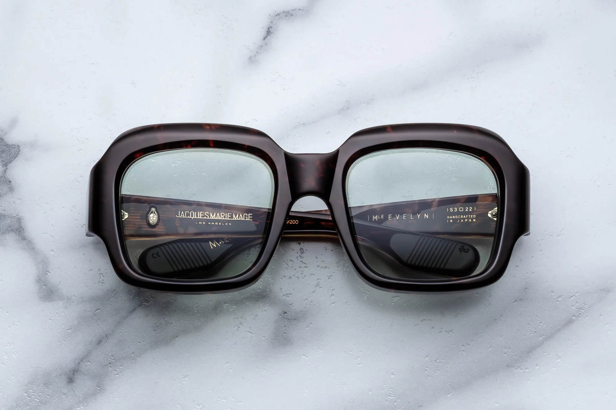 Sunglasses Model Evelyn in Color Yesterday with Light Bottle Green Lenses from Jacques Marie Mage's collection