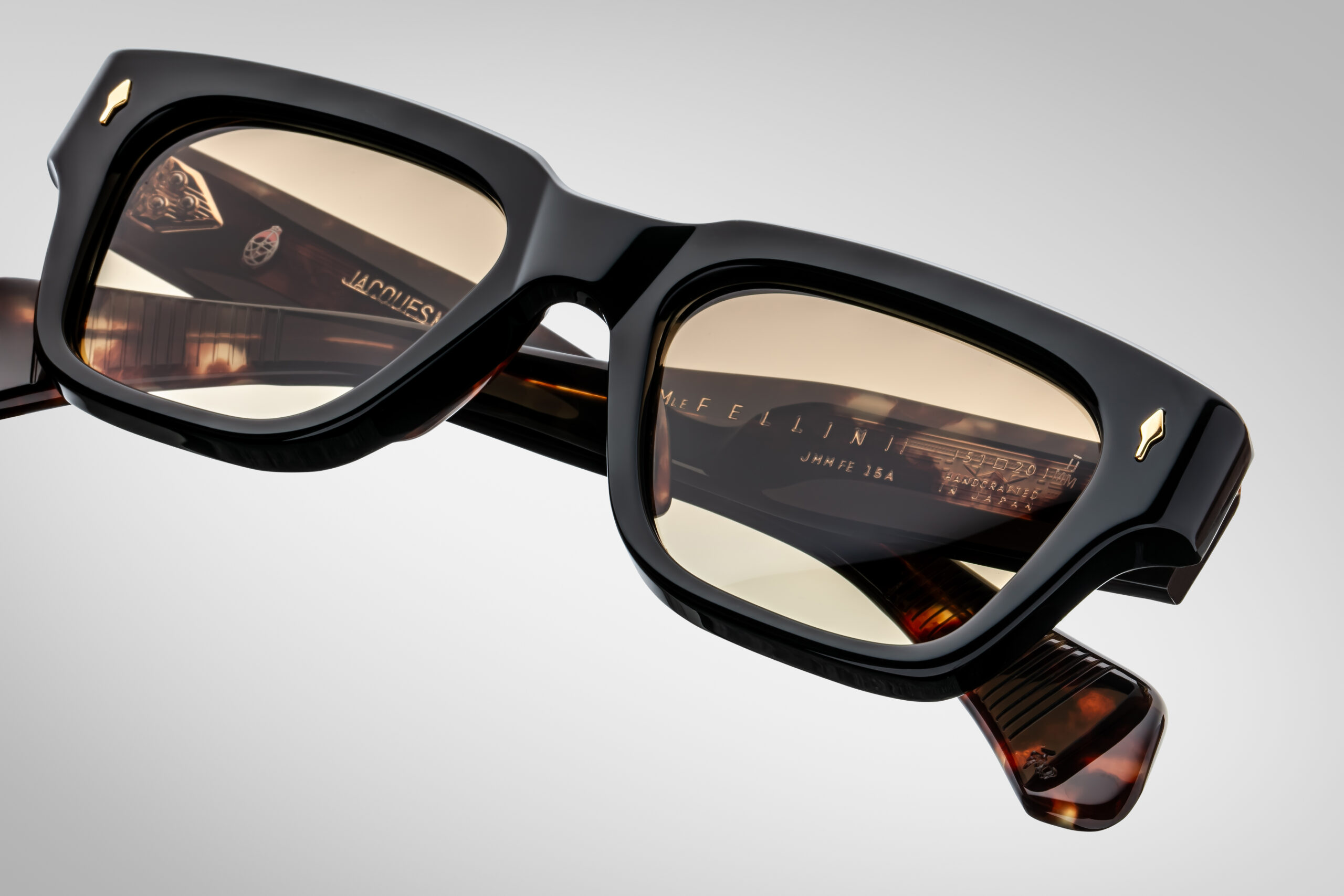 Sunglasses Model Fellini in Color Noir 15 with Brass CR39 lenses from Jacques Marie Mage