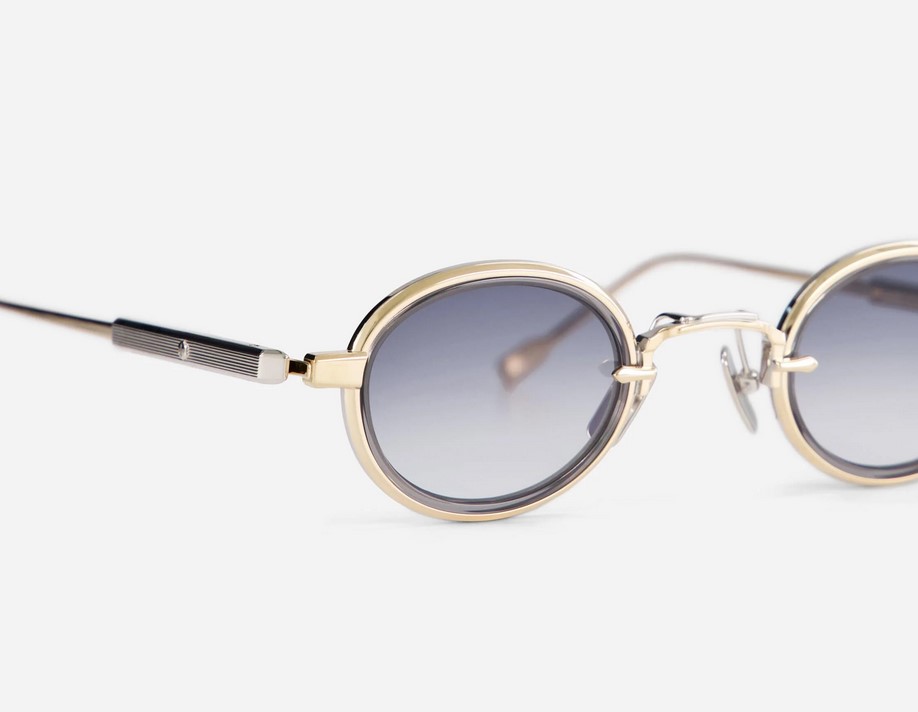 Sunglasses from Sato Eyewear collection Model Algedi-T in Color Lunar Gold and Platinium with Gradient Blue Grey lenses