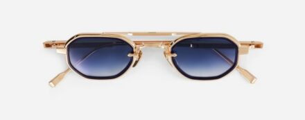 Sunglasses from Sato Eyewear collection Model Avior-T in Color Rose Gold and Dark Blue with Gradient Blue lenses