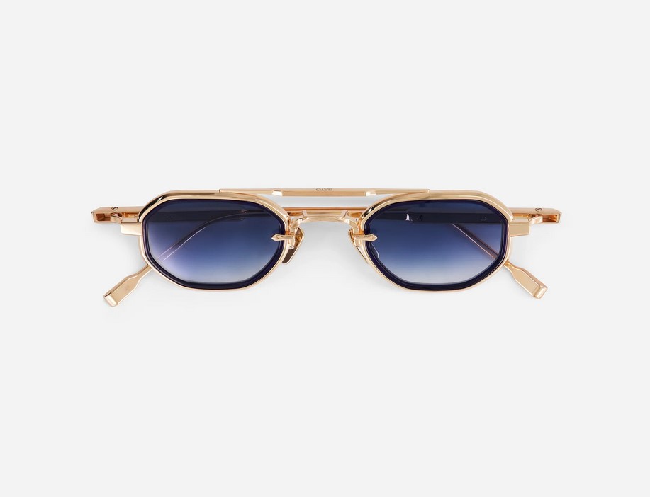 Sunglasses from Sato Eyewear collection Model Avior-T in Color Rose Gold and Dark Blue with Gradient Blue lenses