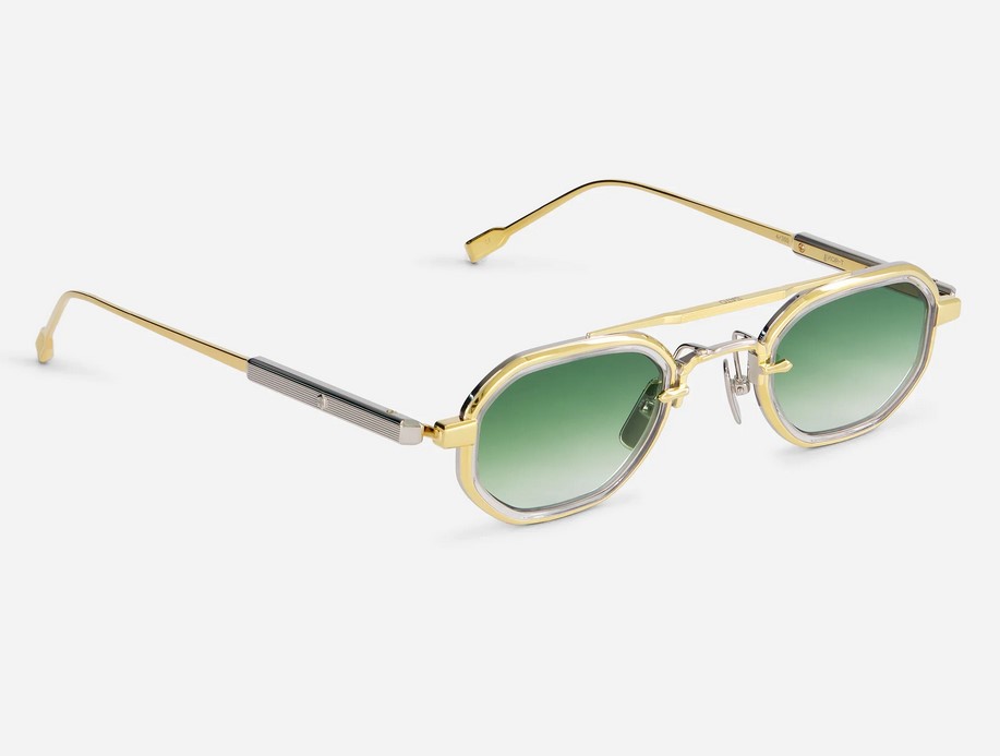 Sunglasses from Sato Eyewear collection Model Avior-T in Color Yellow Gold and Crystal with Gradient Green lenses