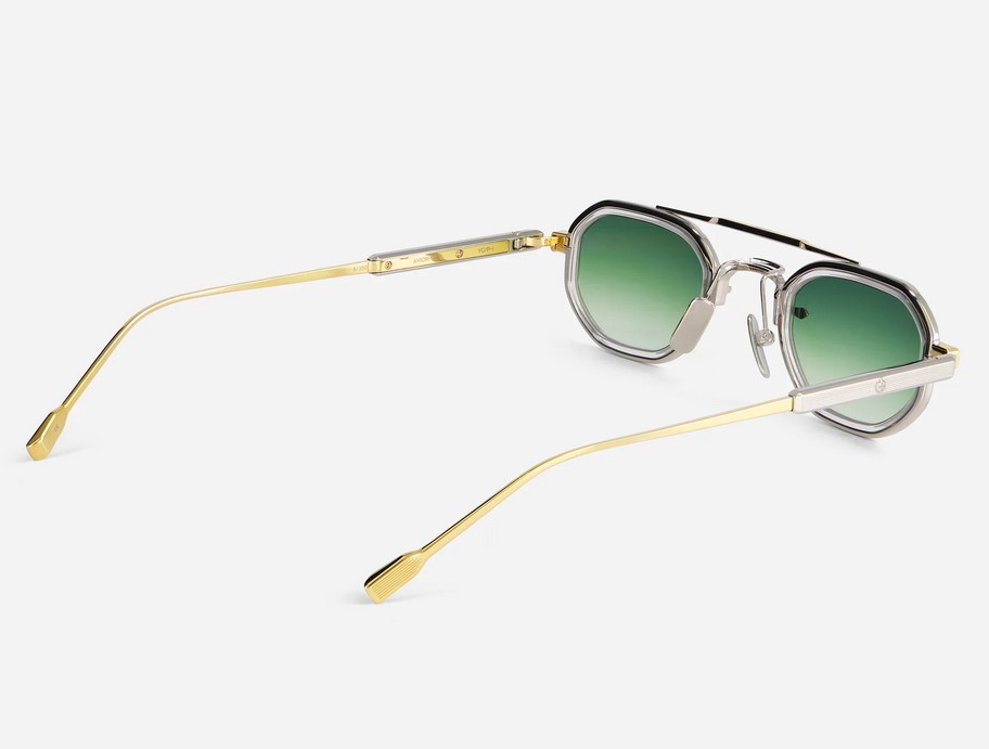 Sunglasses from Sato Eyewear collection Model Avior-T in Color Yellow Gold and Crystal with Gradient Green lenses