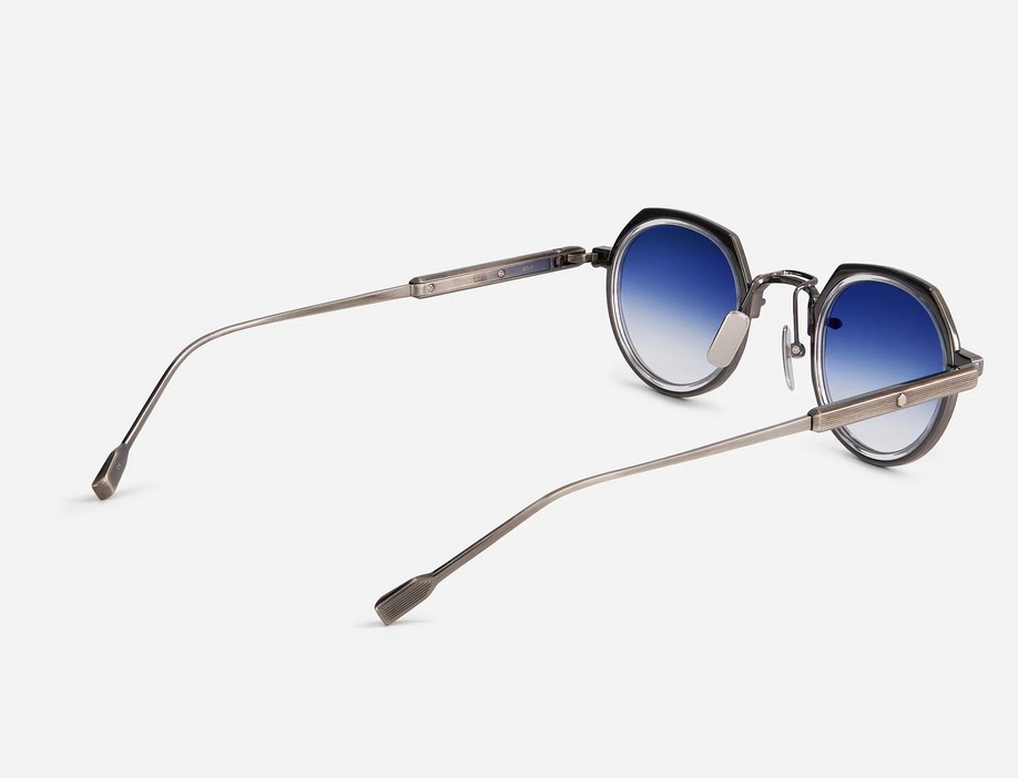 Sunglasses from Sato Eyewear collection Model Revati-T in Color Antique Silver and Crystal with Gradient Blue lenses